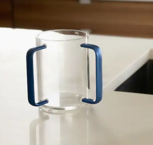 Lucite wash cup with pearlized blue handles