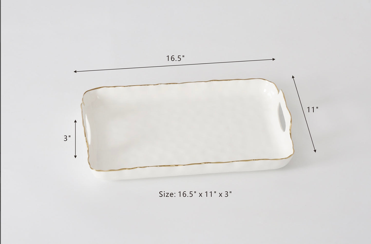 Rectangular tray with handles - gold trim