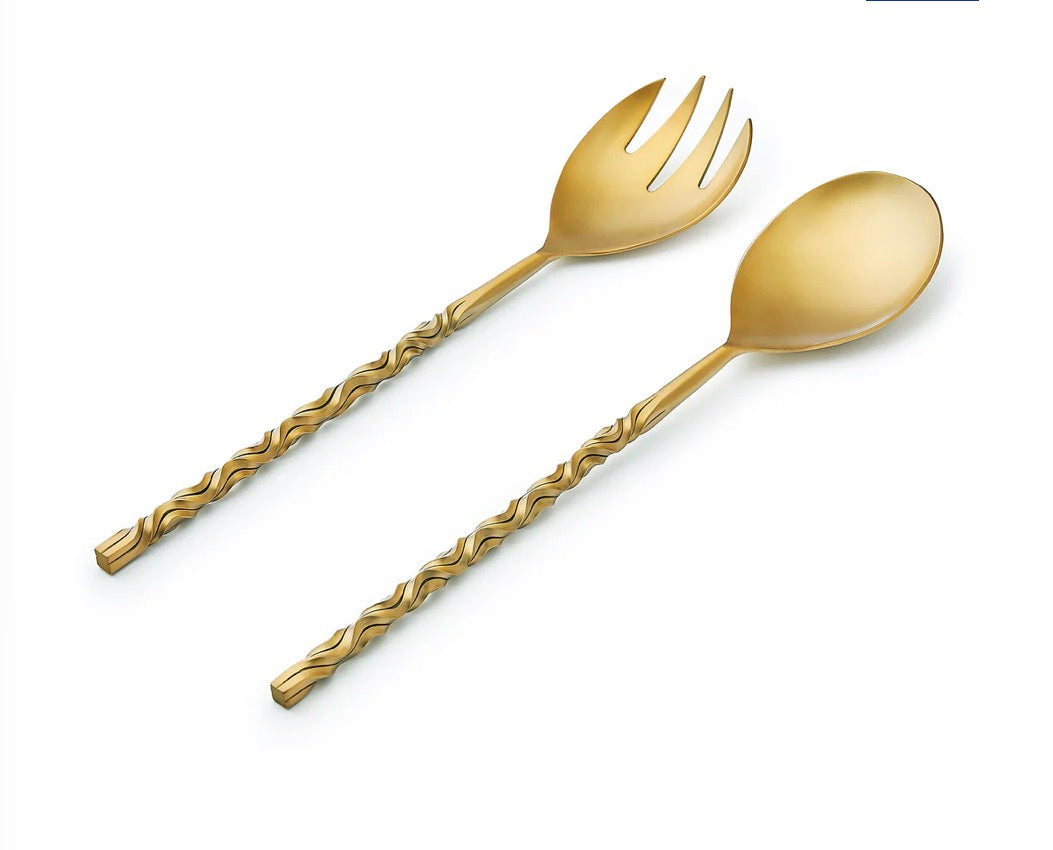 Matte Gold Spiral Salad Servers