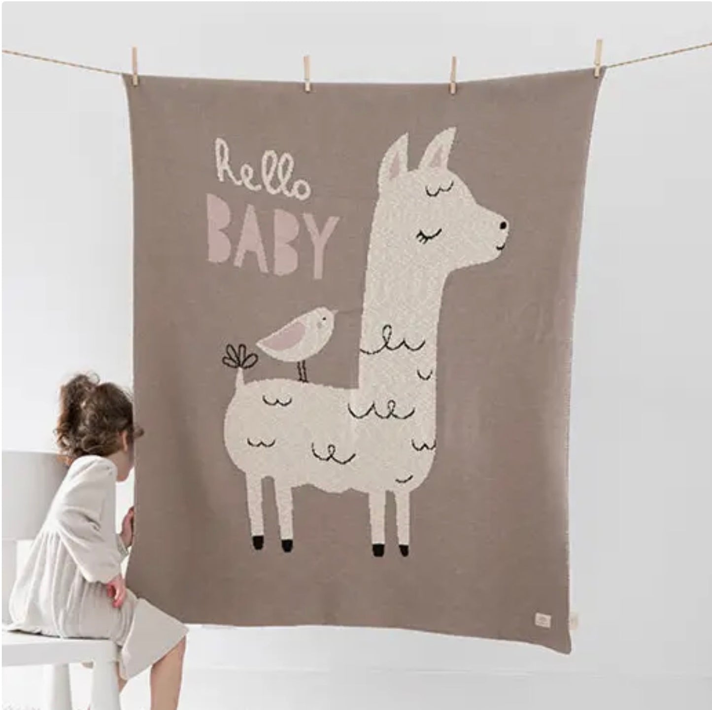 Hello Llama Organic Cotton Baby Blanket
