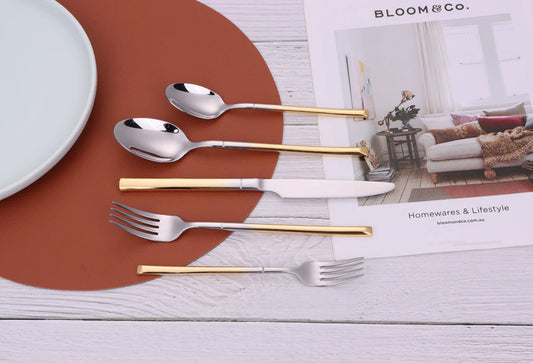 20 Pc Simplicite Flatware Silver with Gold Handle Set of 4
