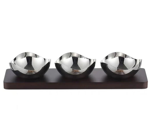Dip Bowls w/ Espresso Wood Tray