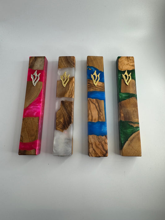 Wood and Resin Colored Mezuza