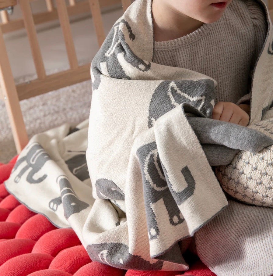 Lucky Elephant Organic Cotton Blanket + Lovey + Pouch