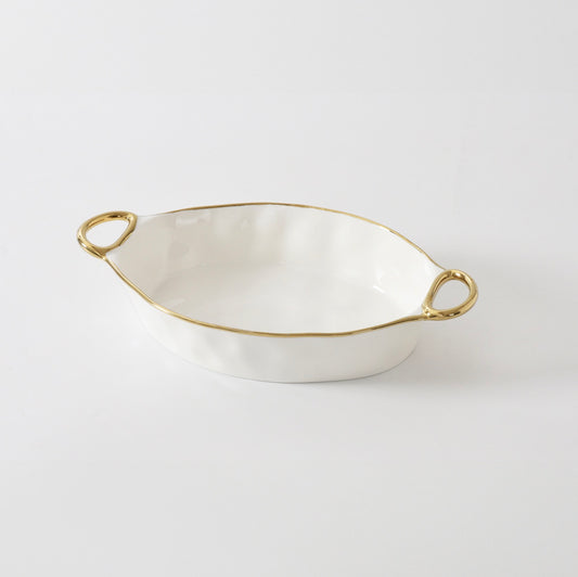 Oval Baking Dish w/ Gold Handles