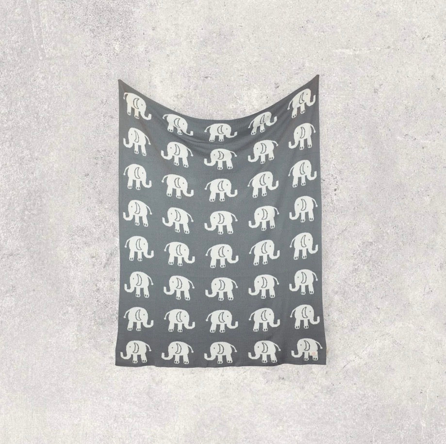 Lucky Elephant Organic Cotton Blanket + Lovey + Pouch