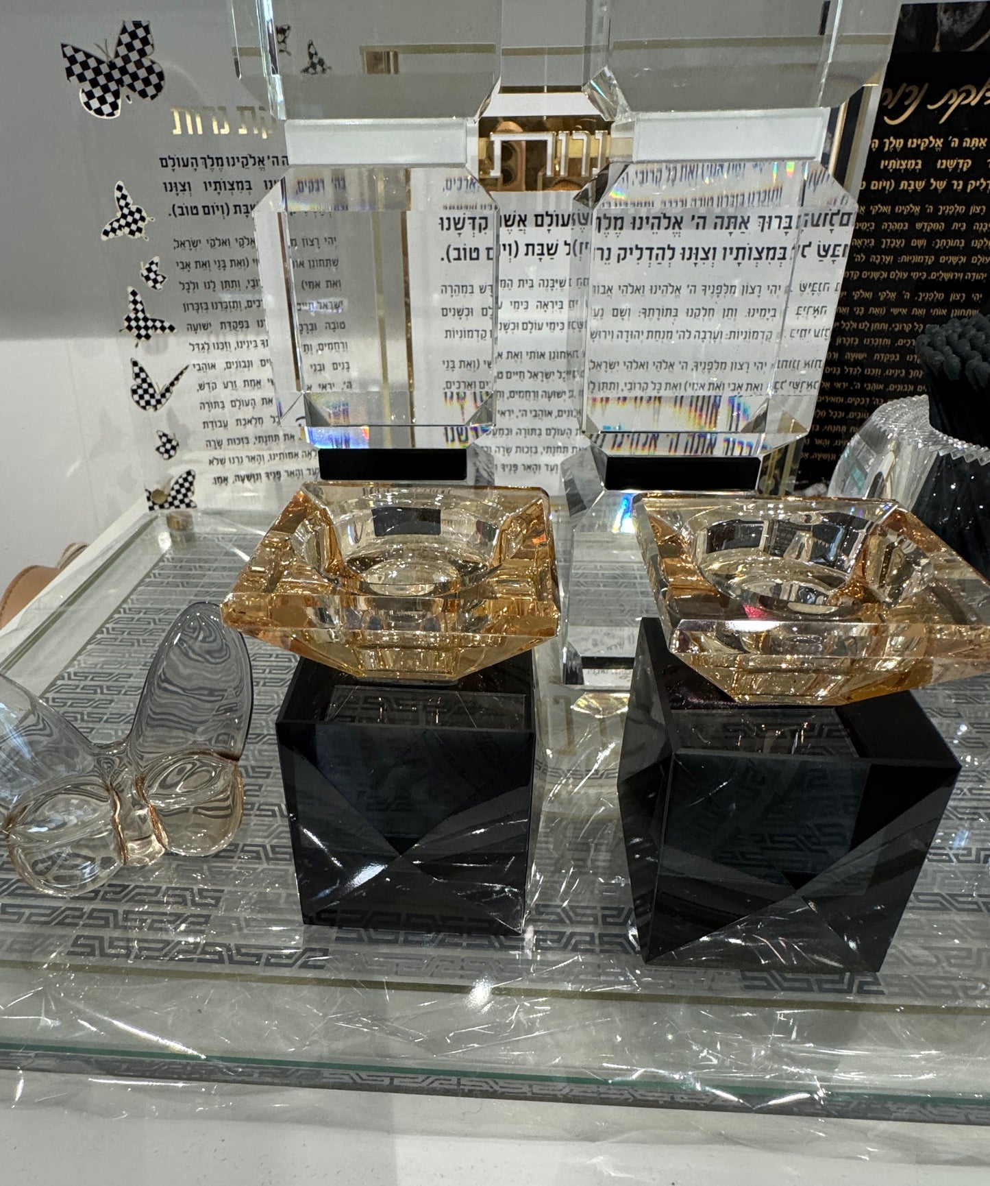 Crystal Cross Cut Tea Light Holders