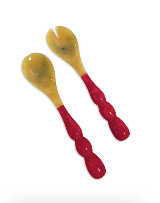 Resin Bubble Salad Servers and Large Round Resin Bowl with Green Base
