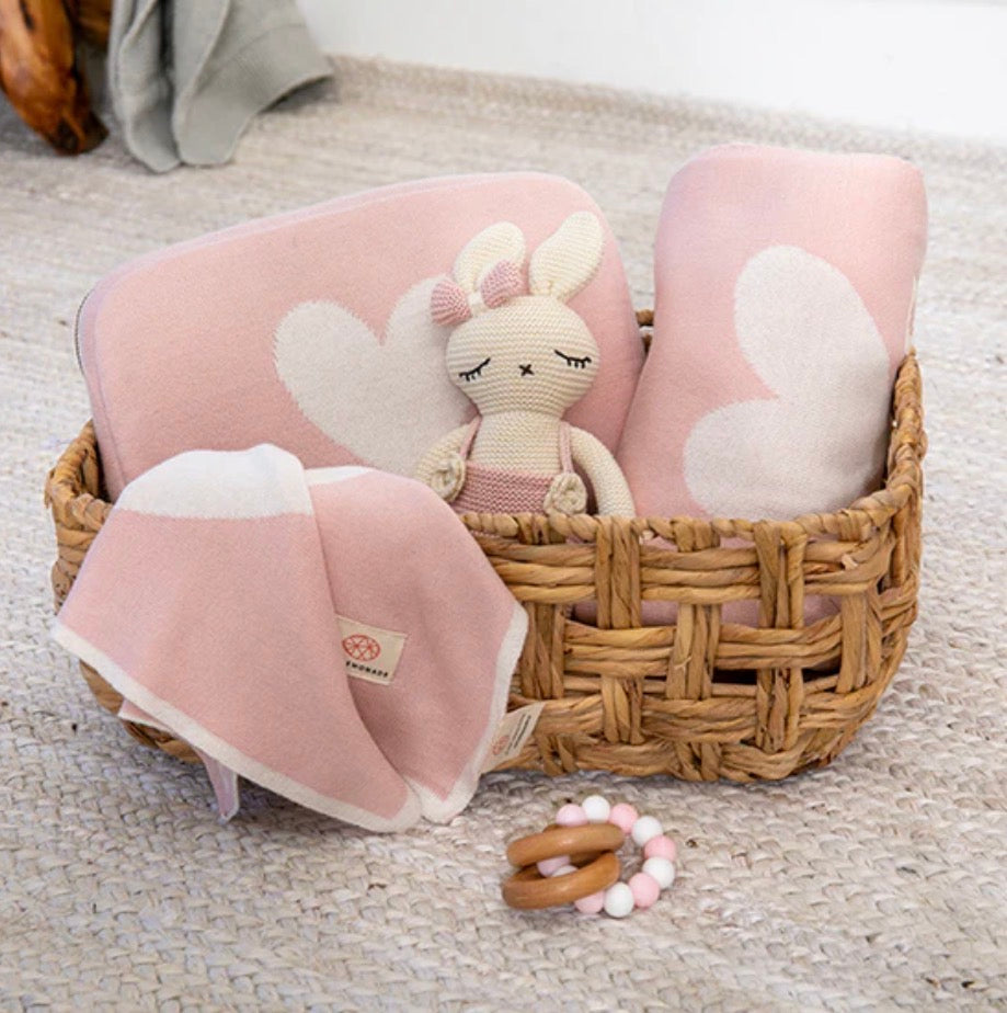 Heart Organic Cotton Baby Blanket + Lovey + Travel Pouch