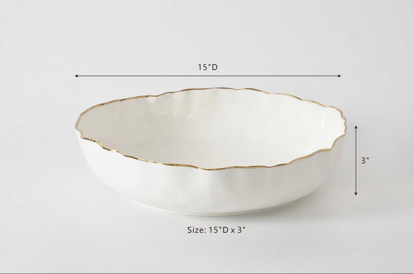 Extra Large Shallow Bowl - Gold Rim