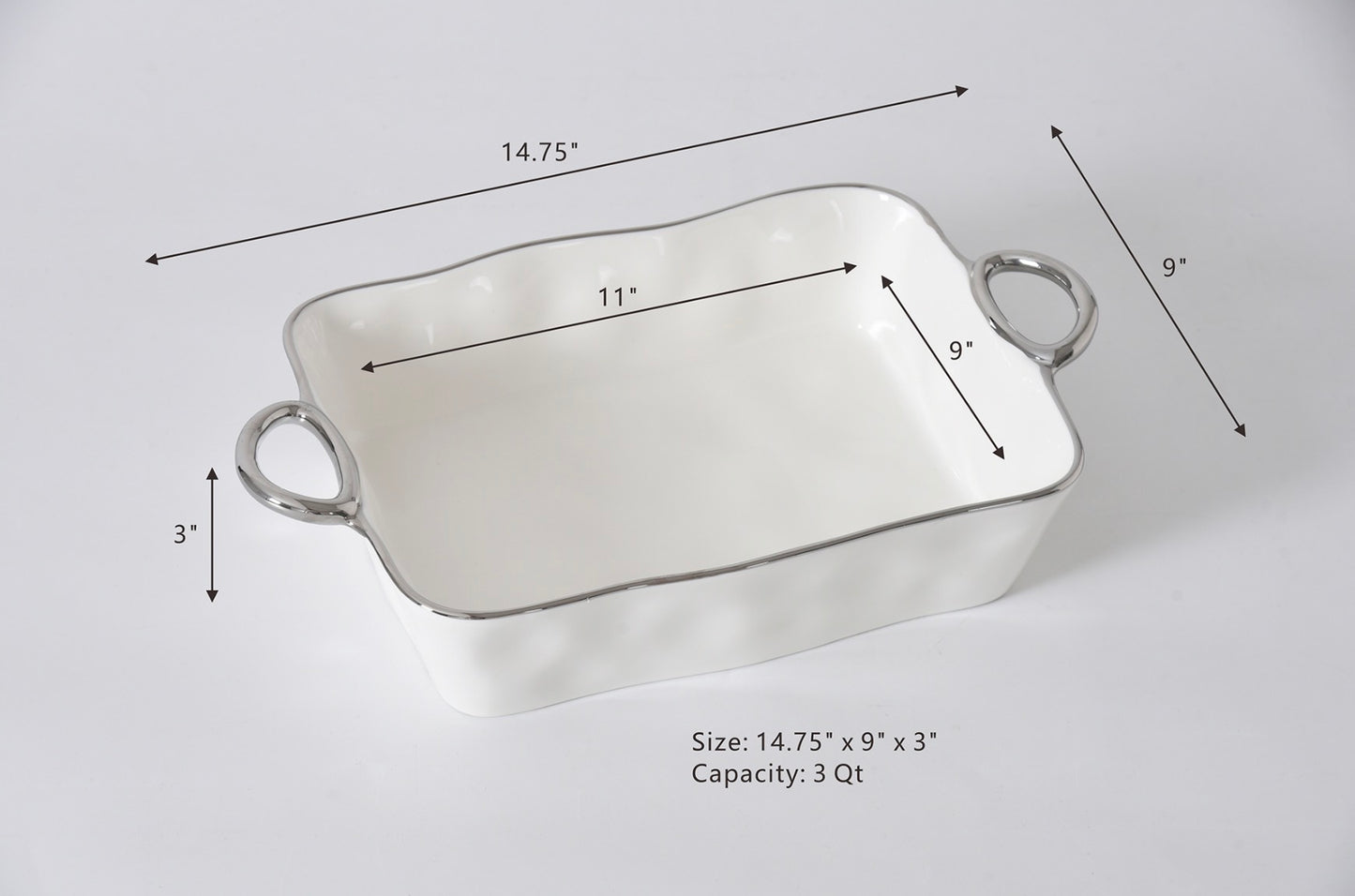 Rectangular Bake Dish w/ Silver Handles