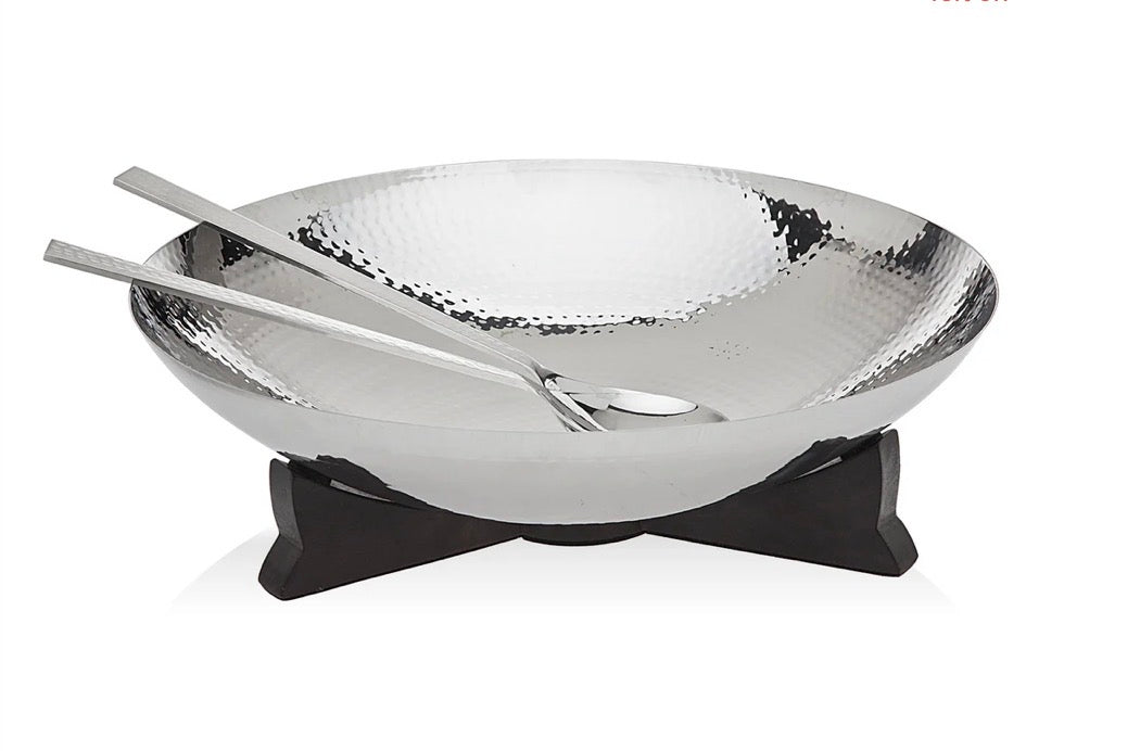 Hammered Bowl + Wood Stand + Servers