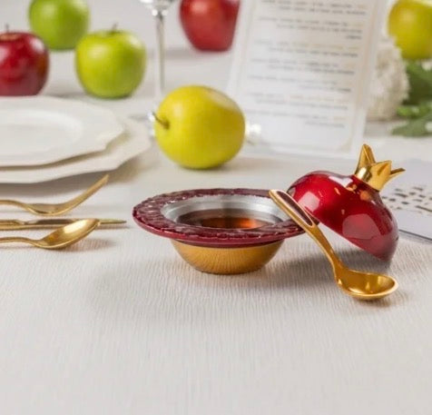 Enamel Pomegranate Honey Dish w/ Spoon