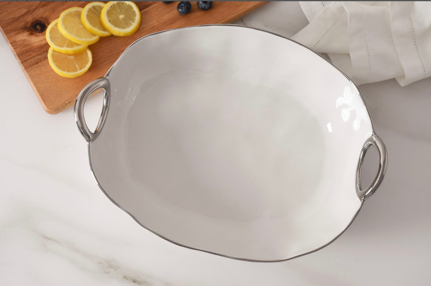 Deep Oval Server w/ Silver Handles