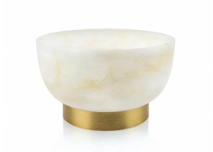 Cream and Gold Resin Salad Bowl with Twisted Gold Servers