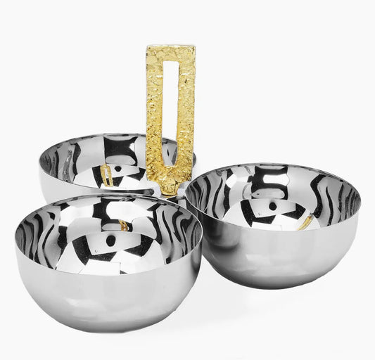 3 Bowl Dip Dish with gold handle