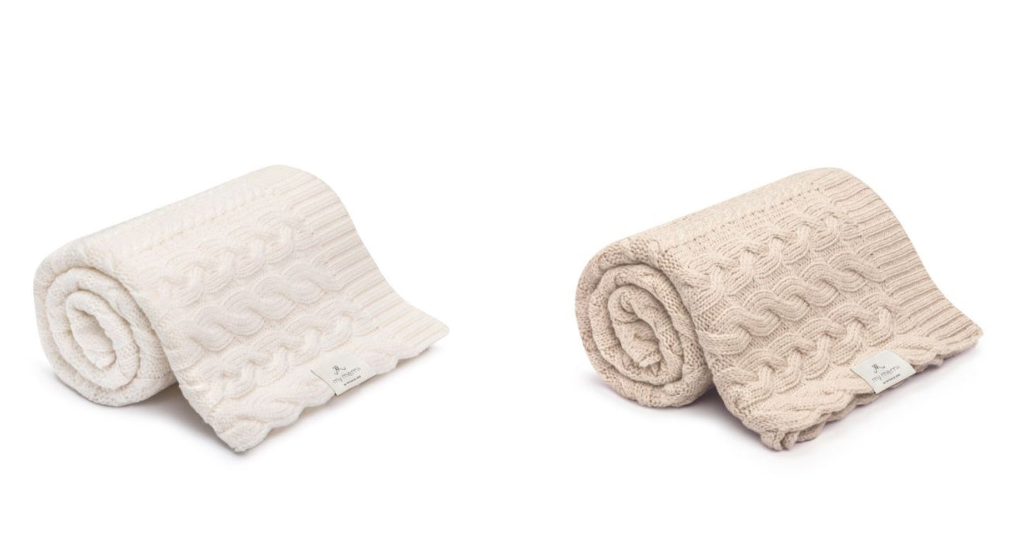 Premium Collection Merino Wool cable-knit Baby Blanket