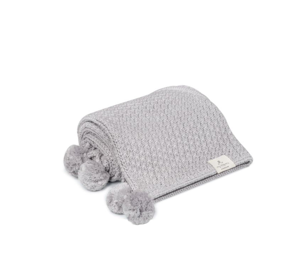 Hooded Bamboo Baby Blanket with Pom-Poms - gray