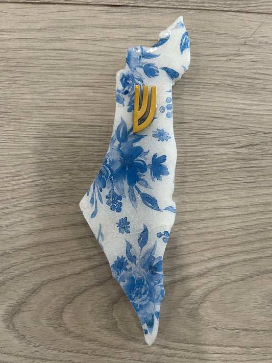 Blue Toile Israel Mezuza
