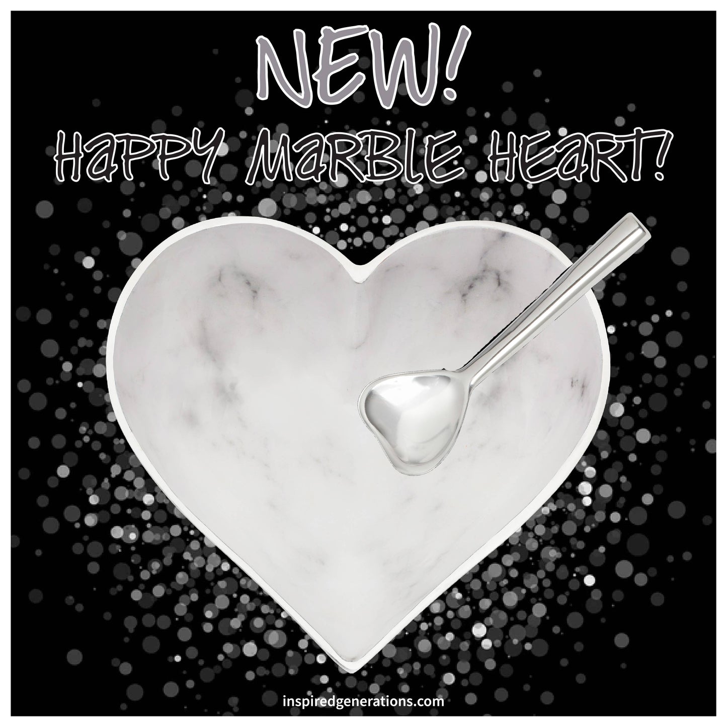 Happy White Marble Heart with Heart Spoon