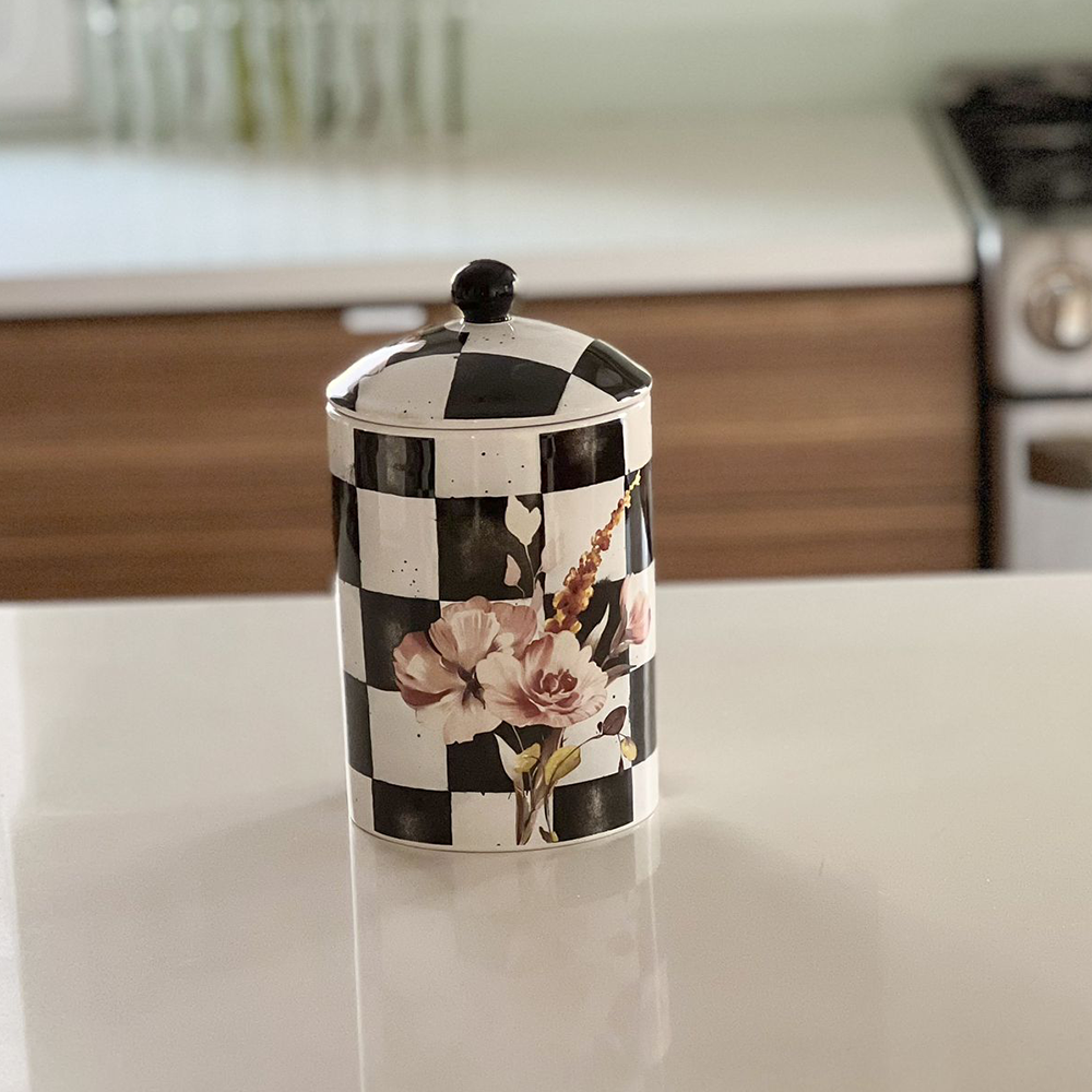 Chic Checkered Porcelain Cookie Jar