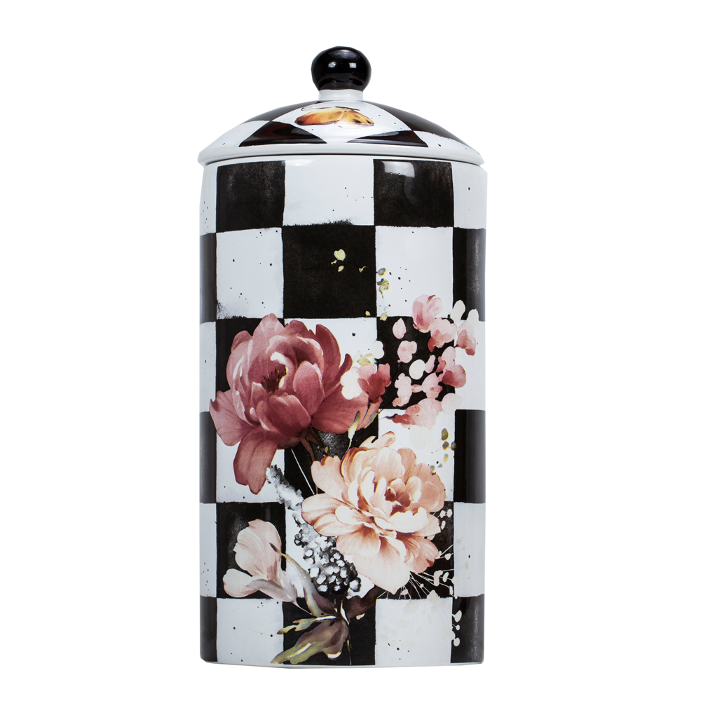 Chic Checkered Porcelain Cookie Jar