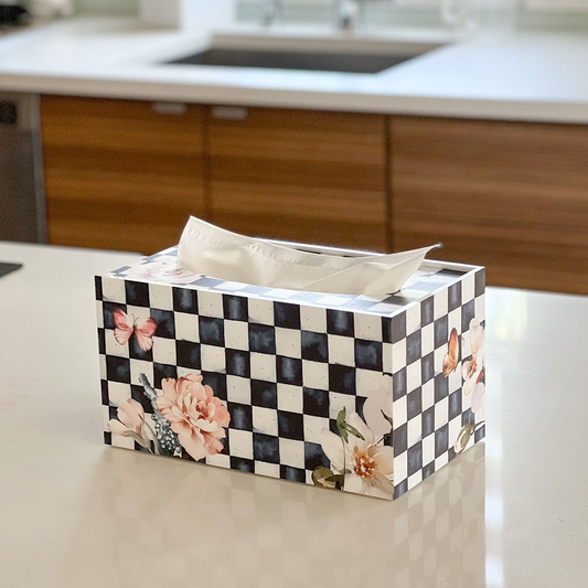 Checkered Black Tissue Box