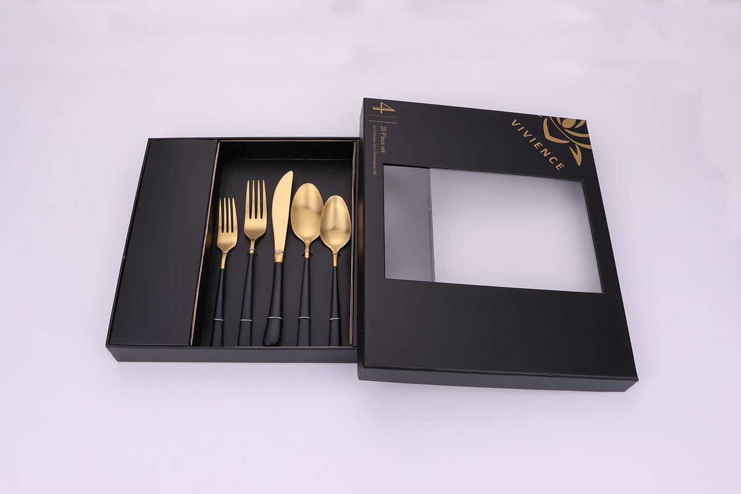 Coloblock 20 Pc Flatware Set with Black Handles, Service  4