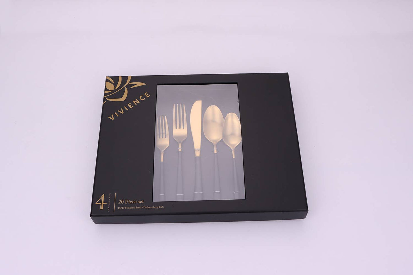 Coloblock 20 Pc Flatware Set with Black Handles, Service  4