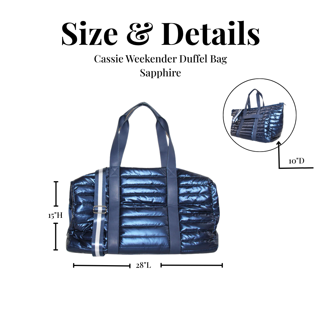 Puffer Weekender Duffle Travel Bag Sapphire Navy Blue 
