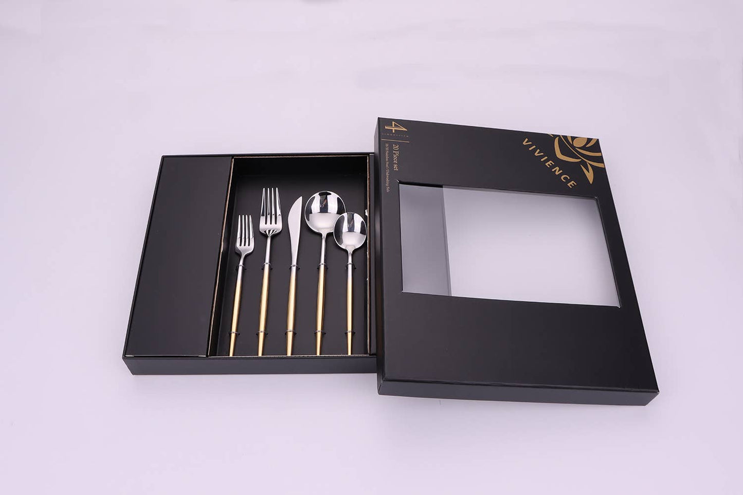 Morne 20 Pc Flatware Set with Gold Handles, Service for 4