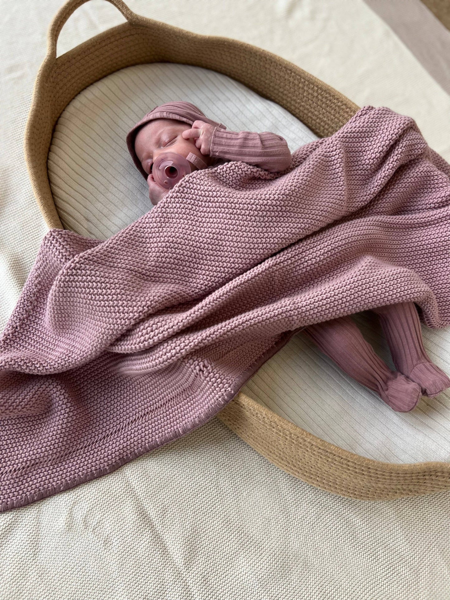 Mauve Knitted Cotton Blanket