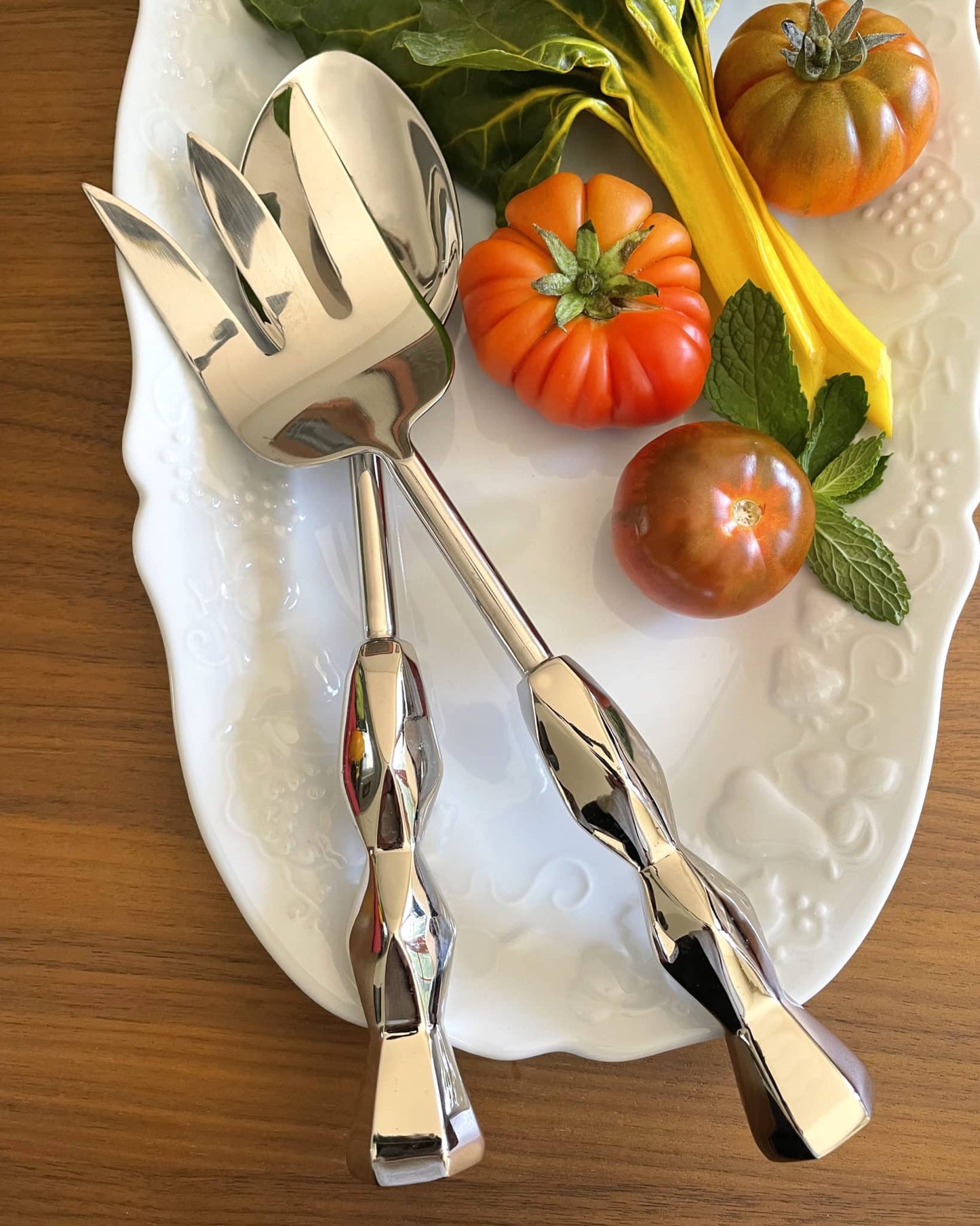 Faceted S/S Serving Spoon & Meat Fork