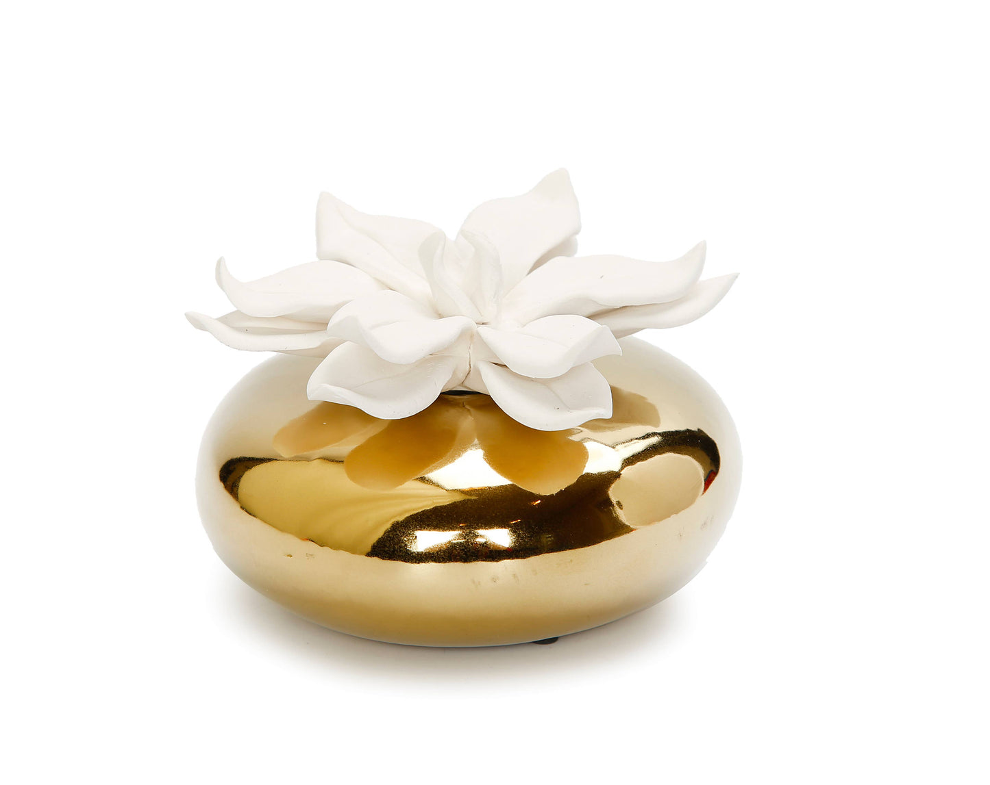 Gold Circular Diffuser with Dimensional White Flower