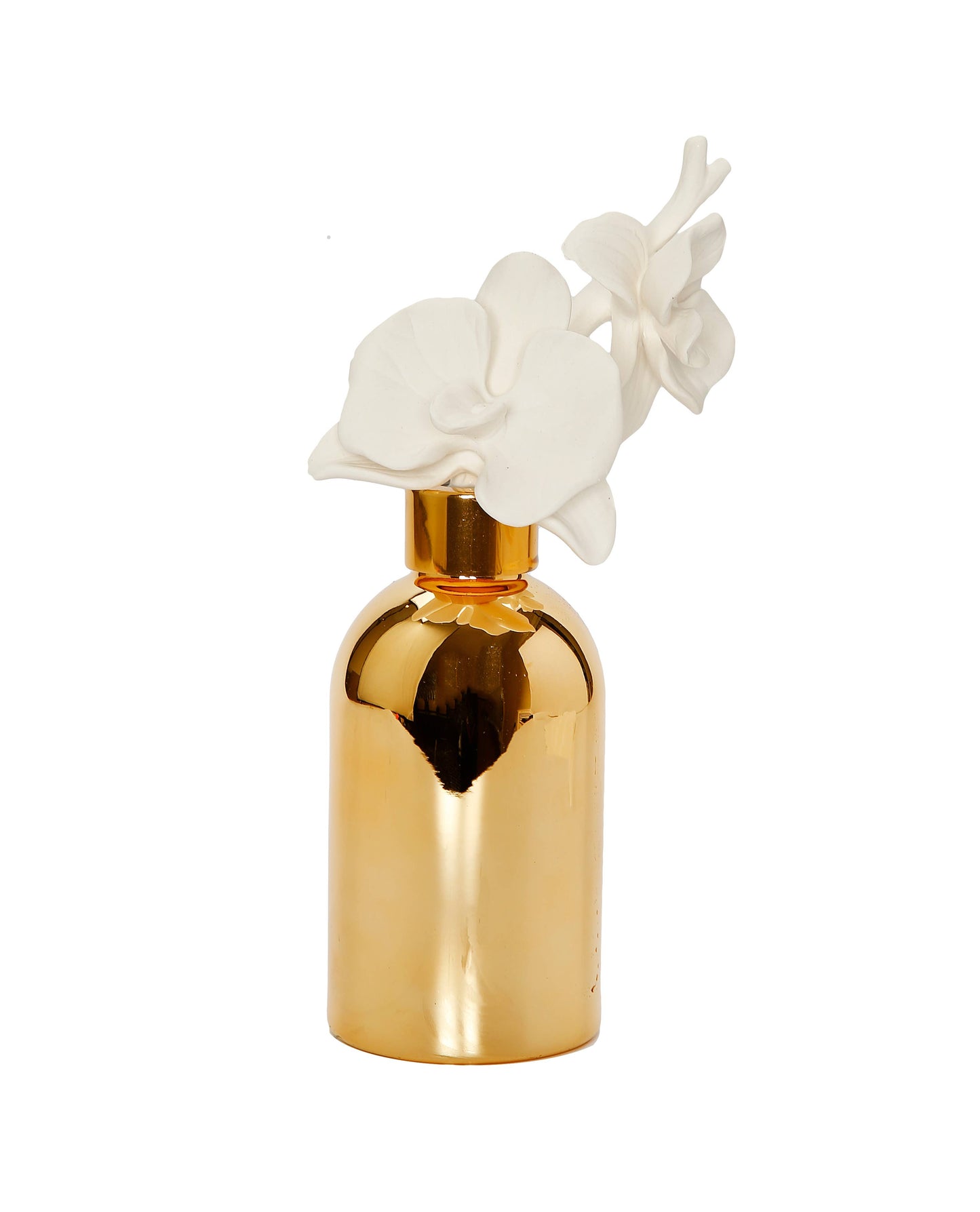 Gold Bottle Diffuser with Gold Cap/White Flower