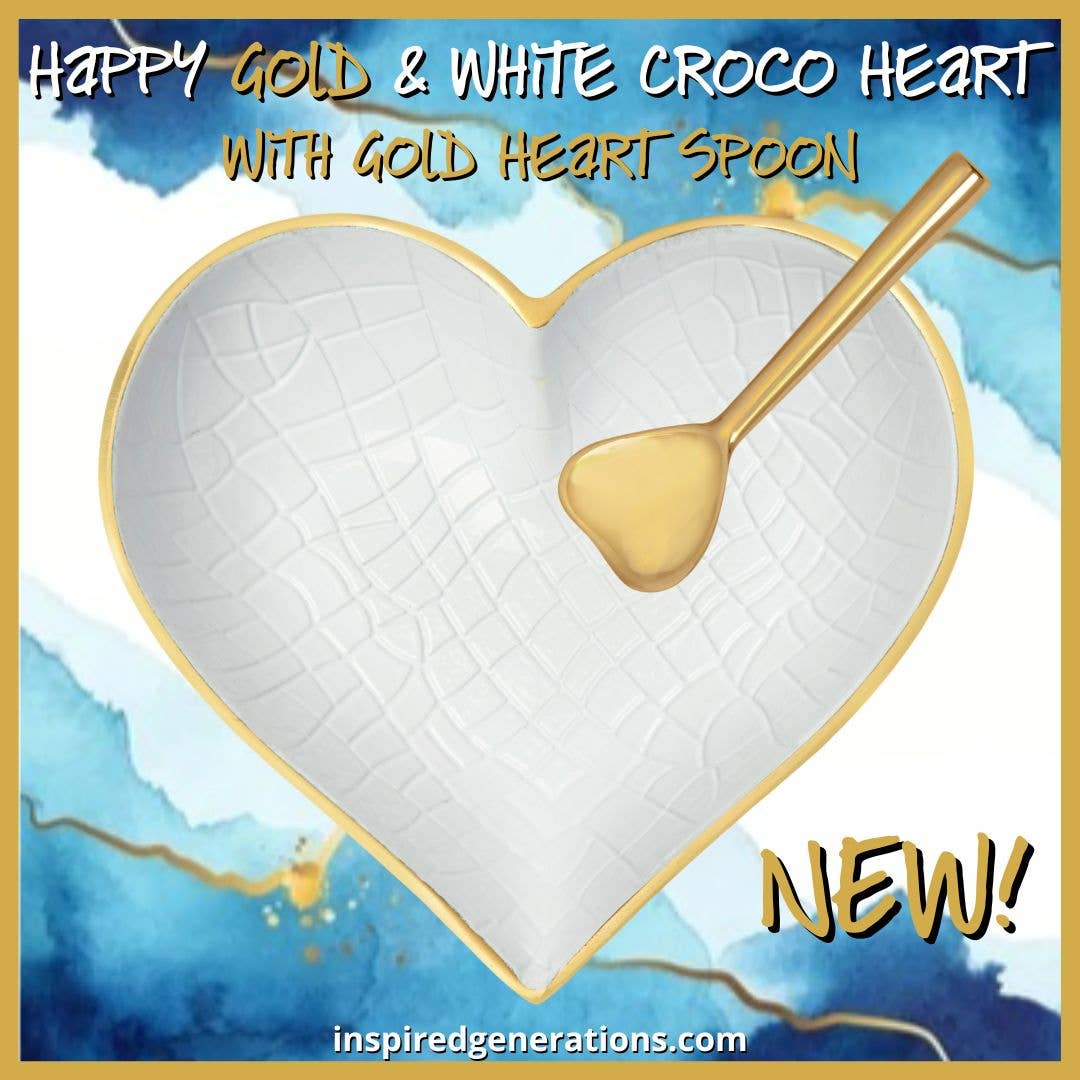 Happy Gold & White Croco Heart with Gold Heart Spoon