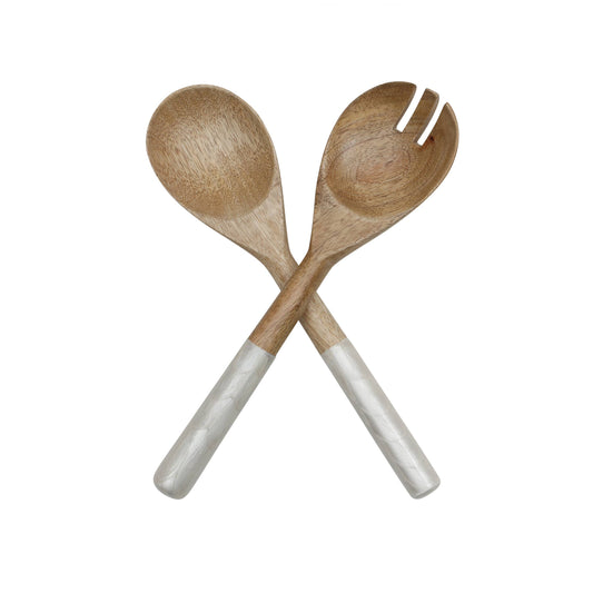 Godinger White Pearl Textured Enamel Wood Salad Servers