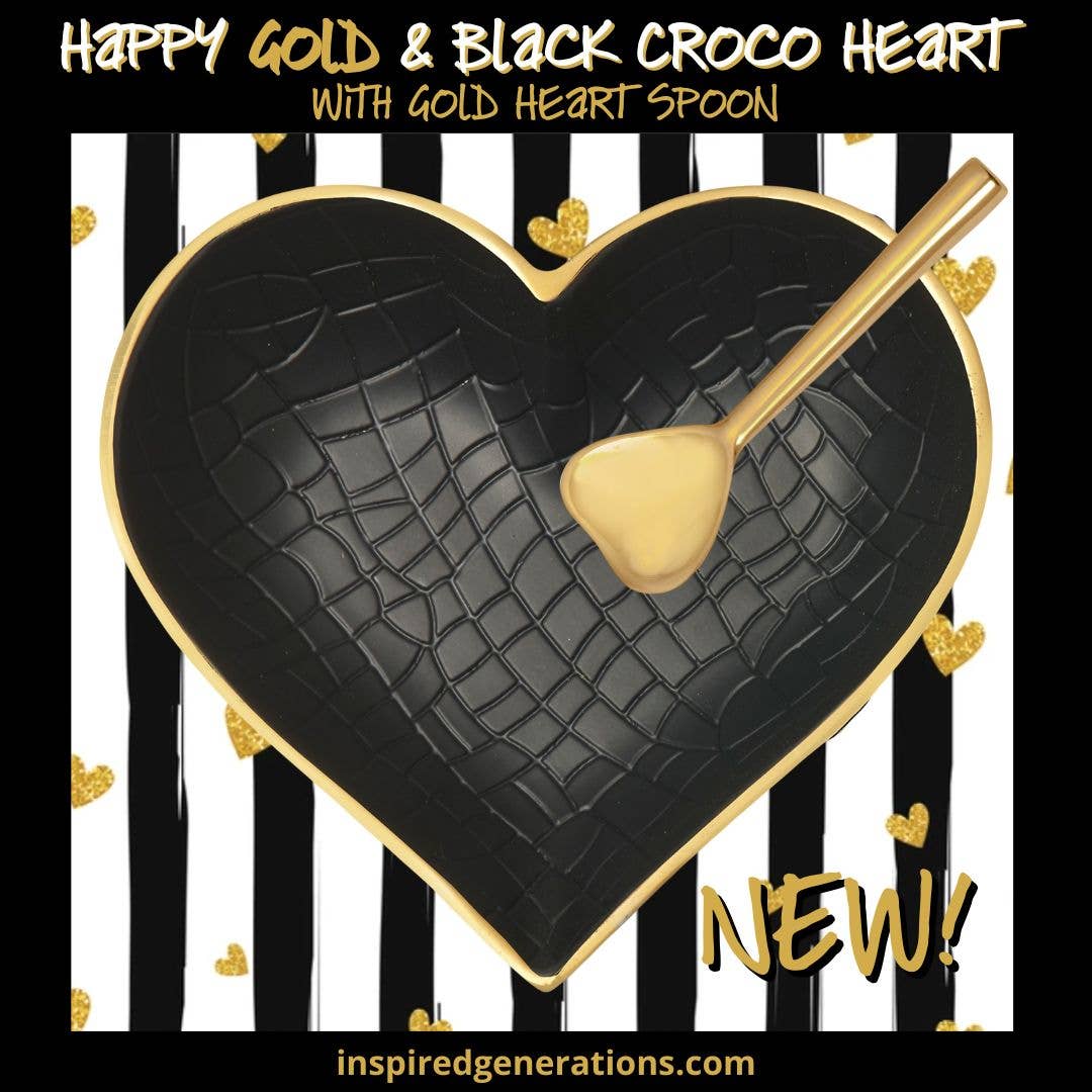 Happy Gold & Black Croco Heart with Gold Heart Spoon