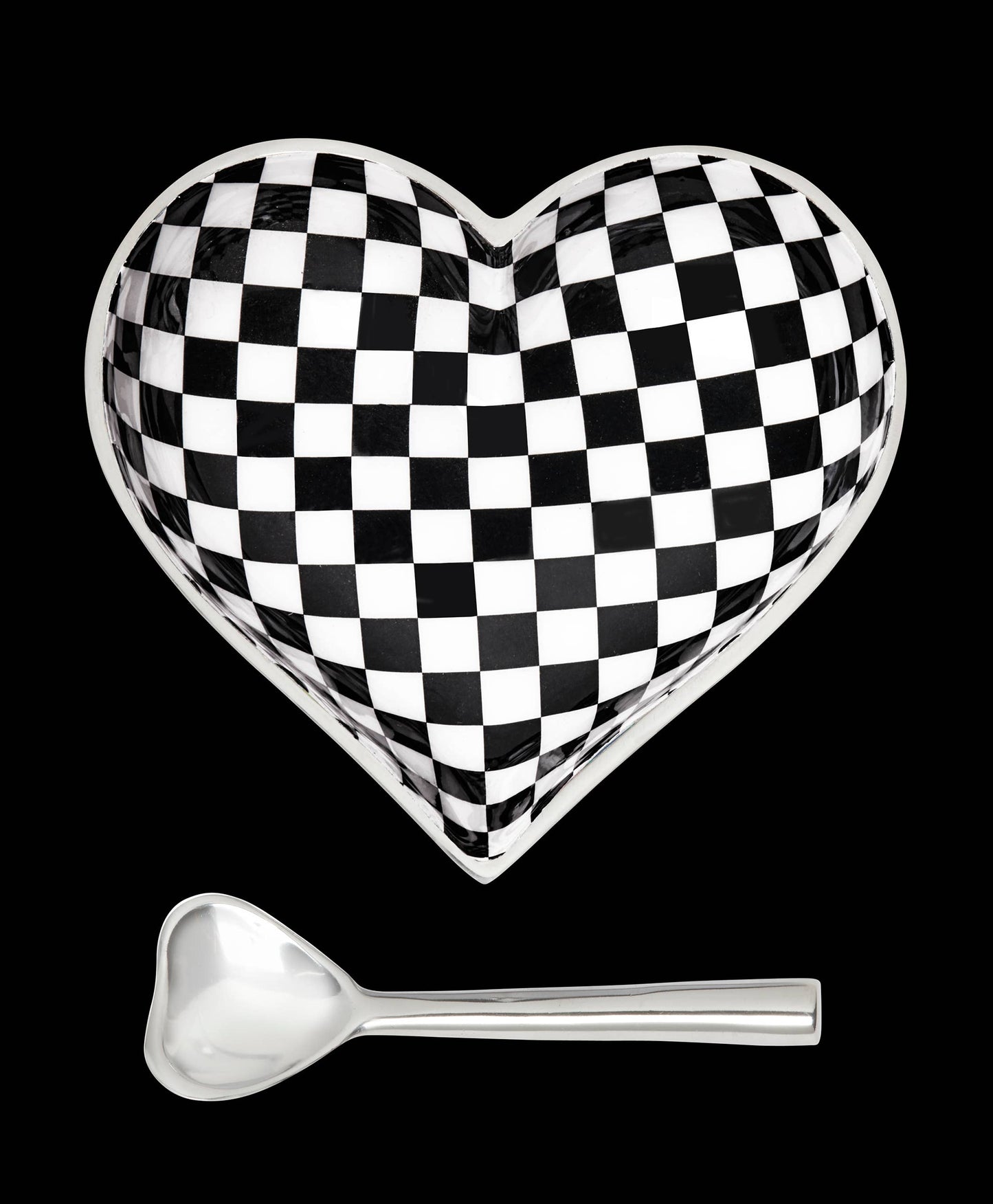 Happy Black and White Checkerboard Heart with Heart Spoon