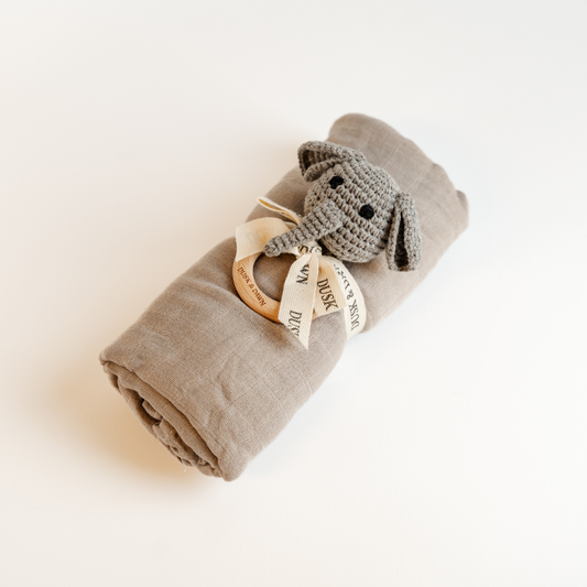 Gray Newborn Swaddle w/ Teether