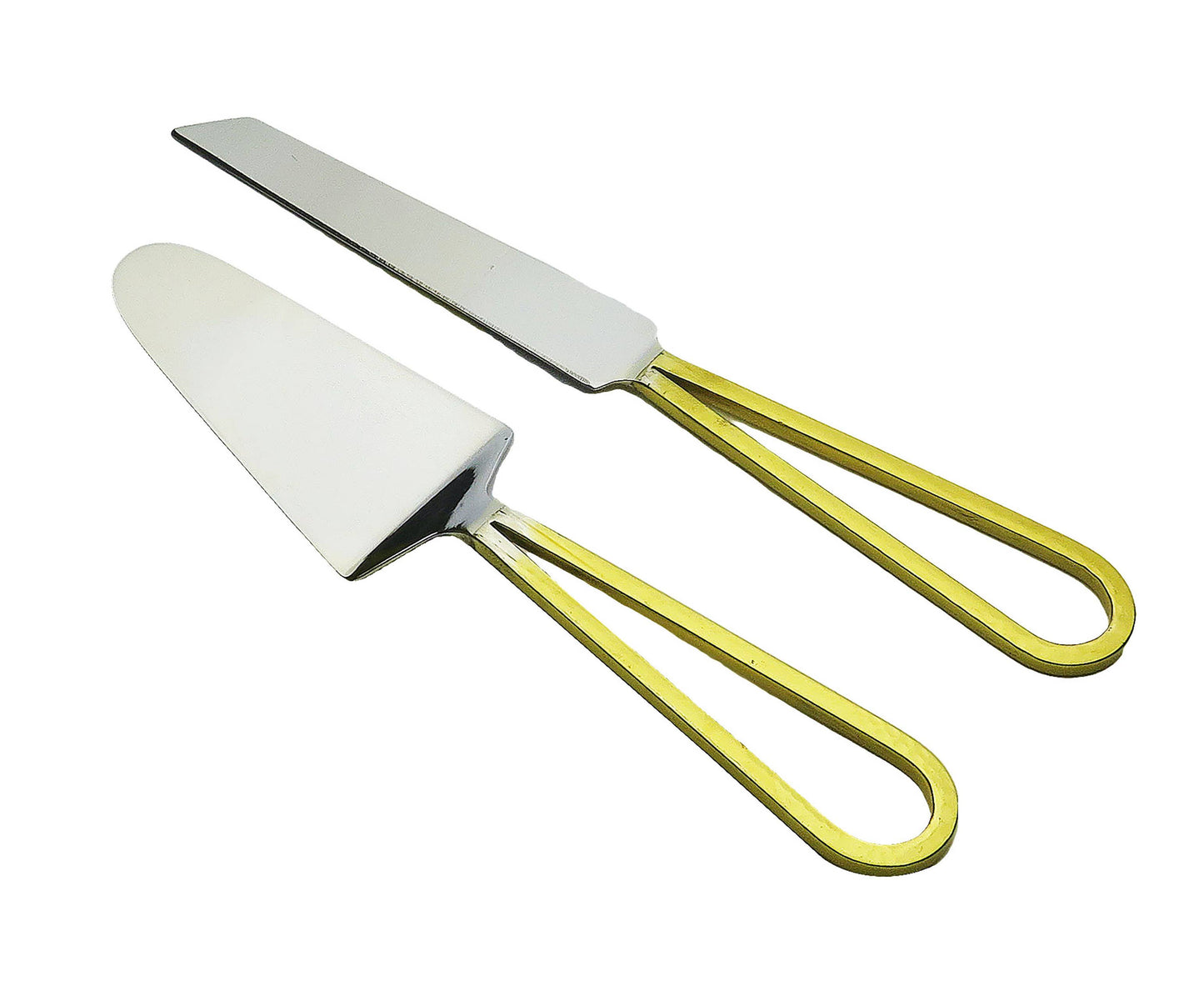 Set of 2 Cake Servers w Gold Loop Handles