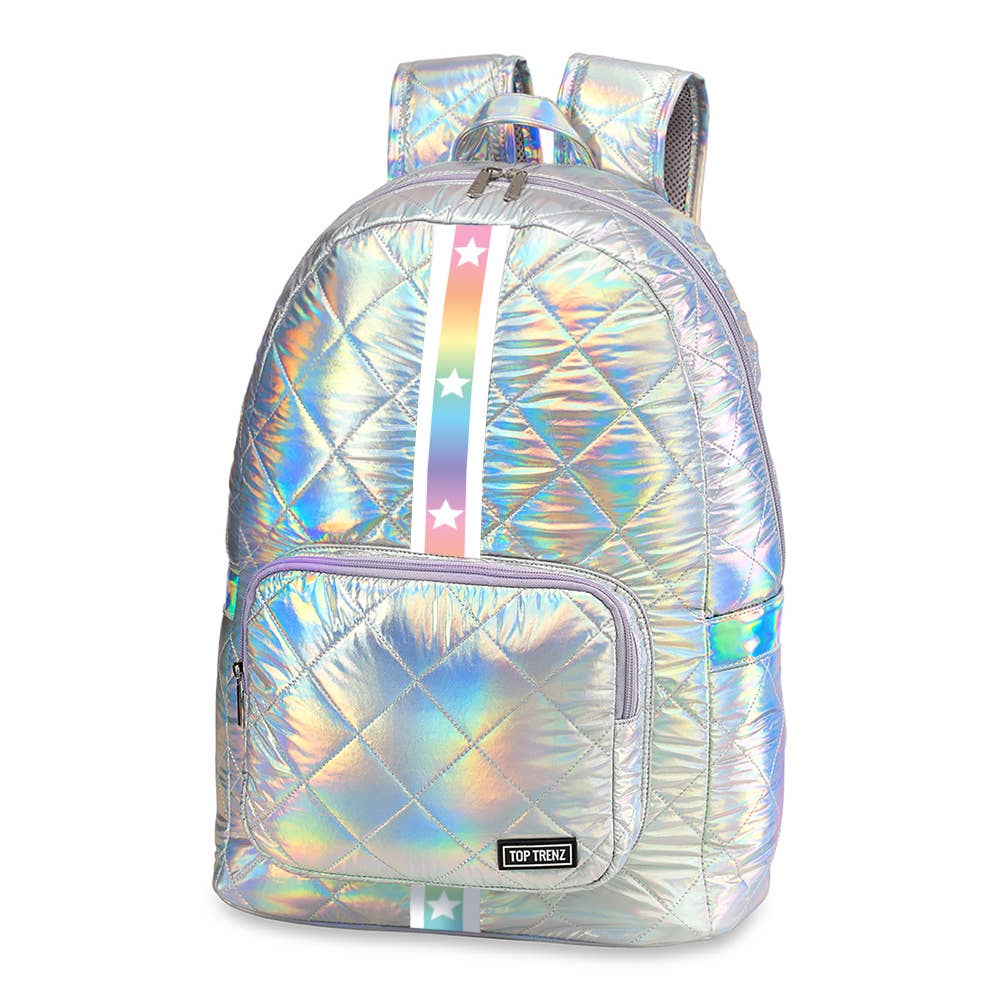 Iridescent Diamond Puffer Backpack Gradient Star Straps