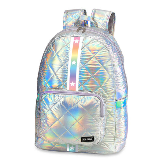 Iridescent Diamond Puffer Backpack Gradient Star Straps