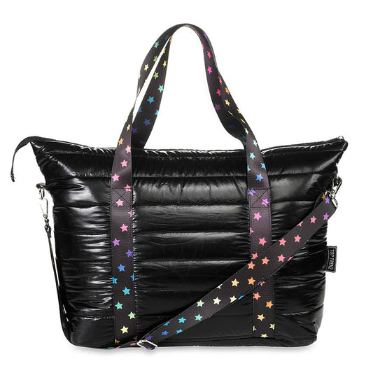 Black Puffer Tote  with Scatter Star Strap