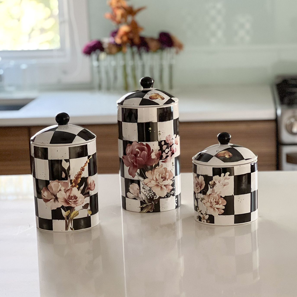 Chic Checkered Porcelain Cookie Jar