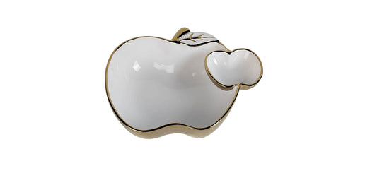 White Porcelain Apple Dish Gold Edged 10.5"