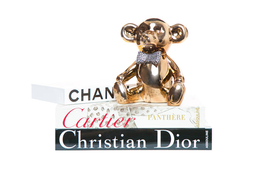 Interior Illusion Bronze Bear with Rhinestone Bow Tie Piggy Bank