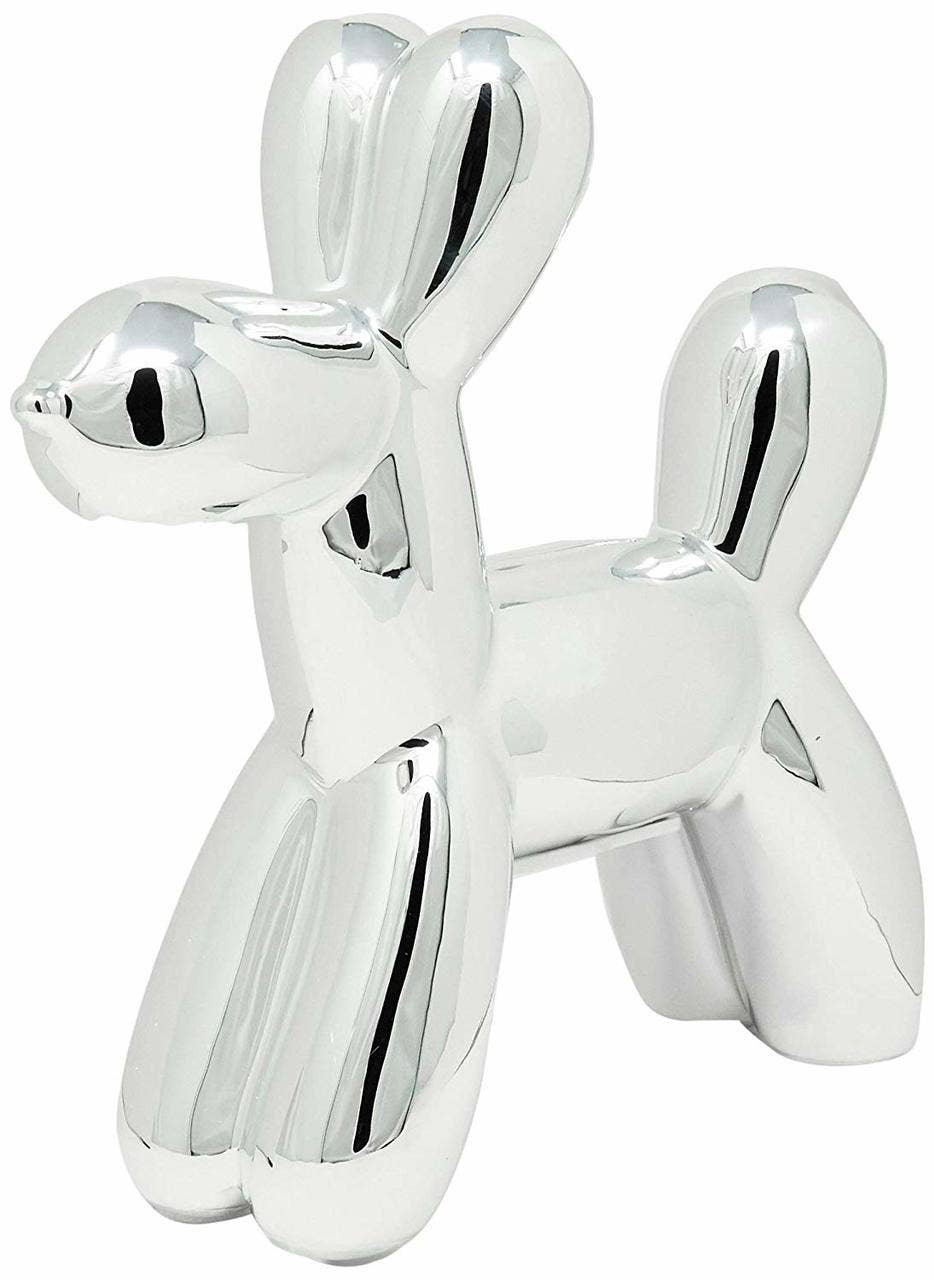 Silver Mini Ceramic Dog Piggy Bank - 7.5" tall