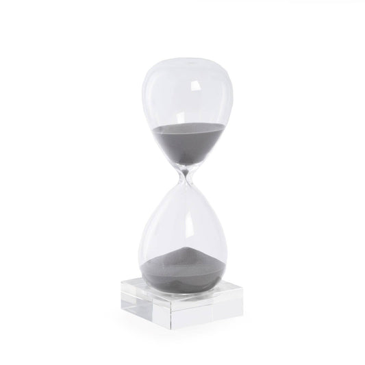 60 Minute Crystal Sand Timer on Crystal Base with Grey Sand