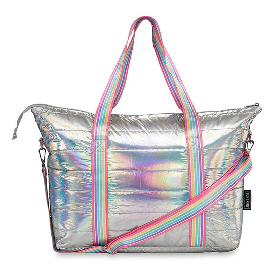 Iridescent Puffer Tote w/Candy Stripe Strap